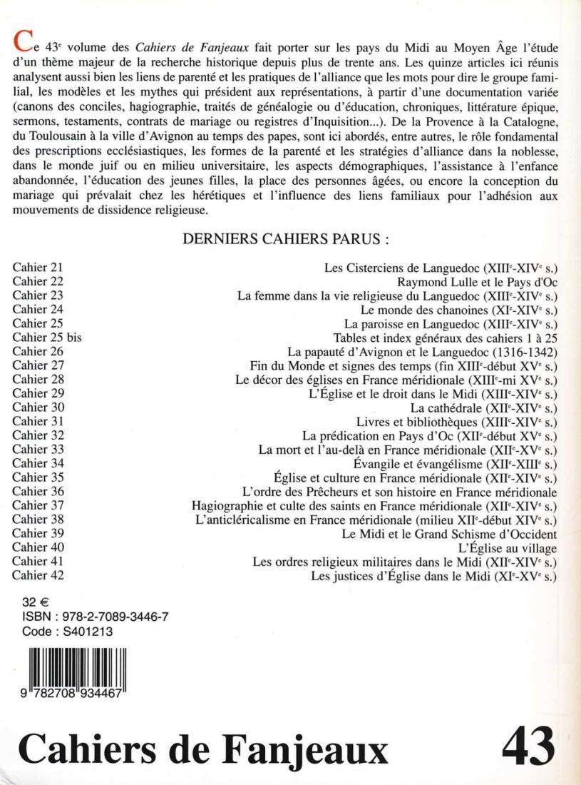 Famille et parenté dans la vie religieuse du Midi (XIIe-XVe s.)